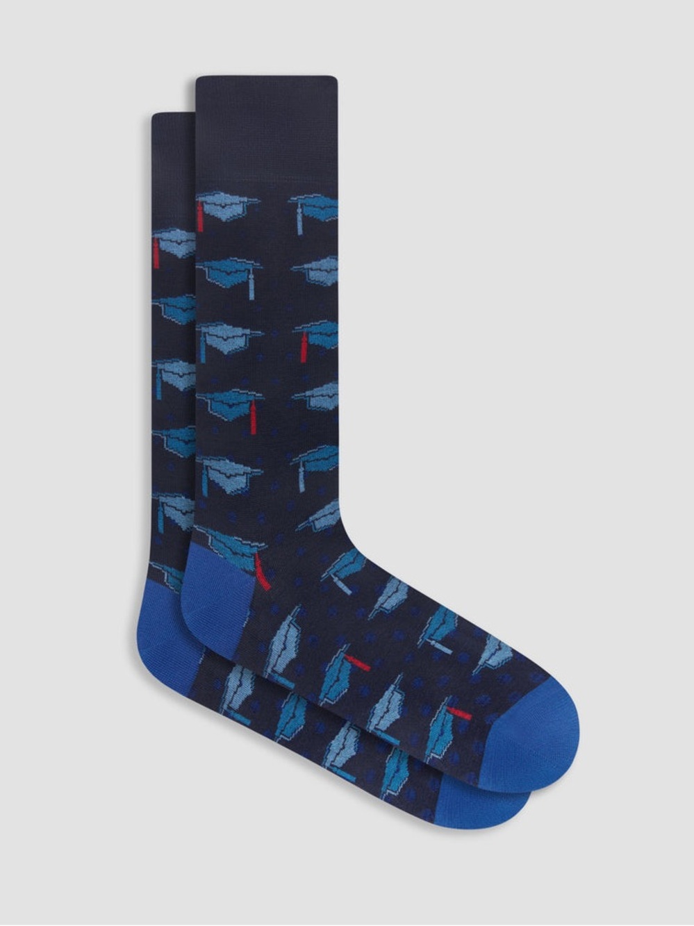 BUGATCHI MENS MERCERIZED COTTON GRADUATION THEMED SOCKS BLUE OS NWT
